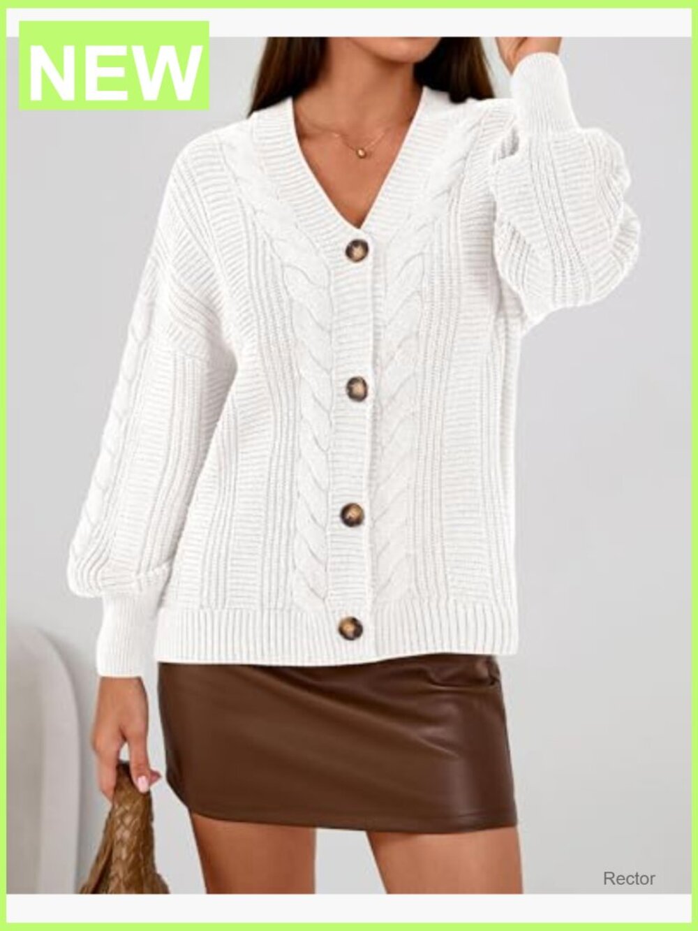 Chunky Cable Knit V-Neck Cardigan Sweater Button Up Long Sleeve - Picture 4 of 7
